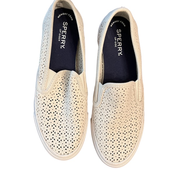 Sperry Shoes Sperry Seaside Nautical Perf Slip On Flats Shoes Bone